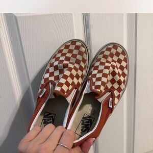 Vans Red and White Checkerboard Slip-Ons